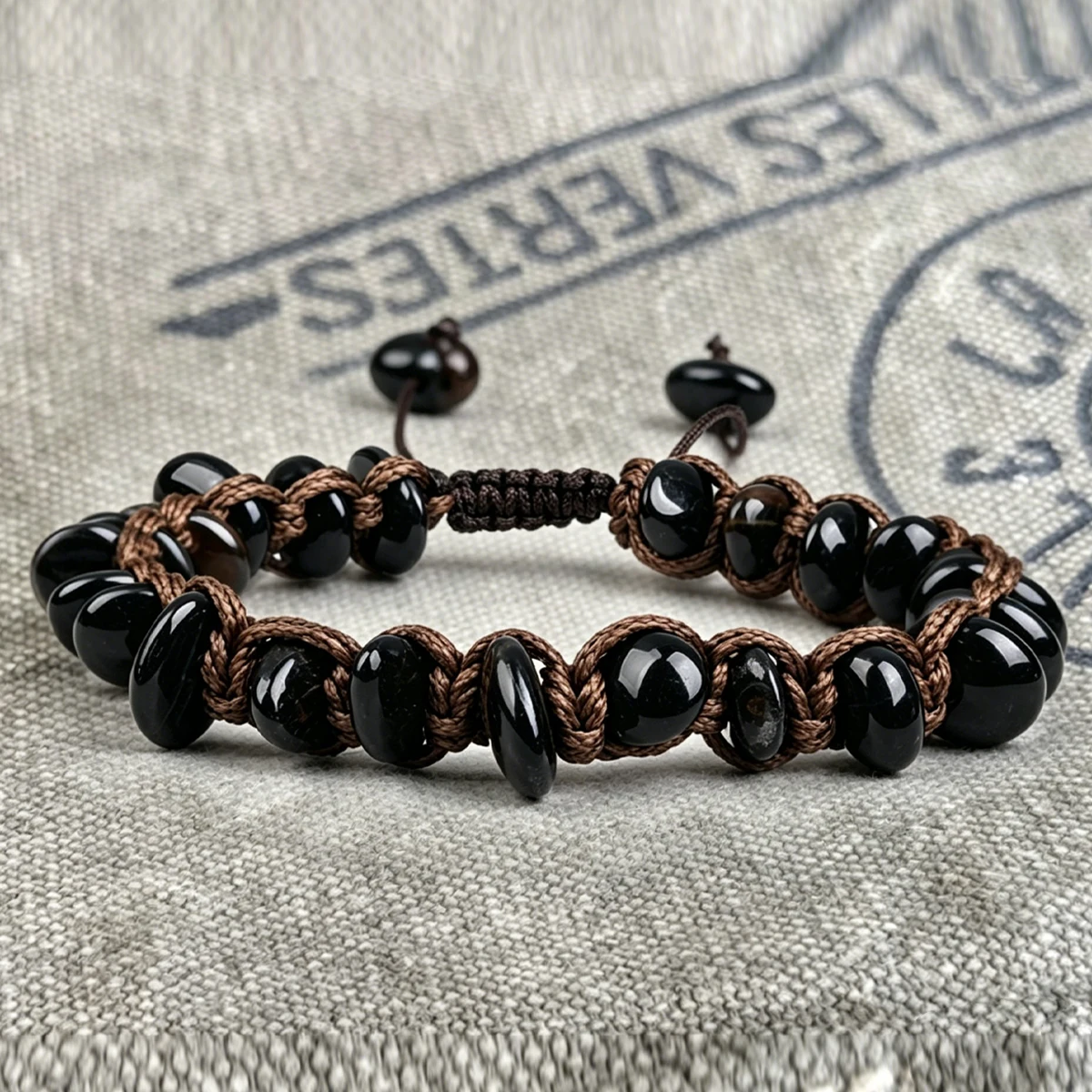 Natural Black Obsidian Bracelet Men Adjustable Woven Rope Lucky Stone Bracelet Absorb Negative Energy Wealth Amulet Jewelry Gift
