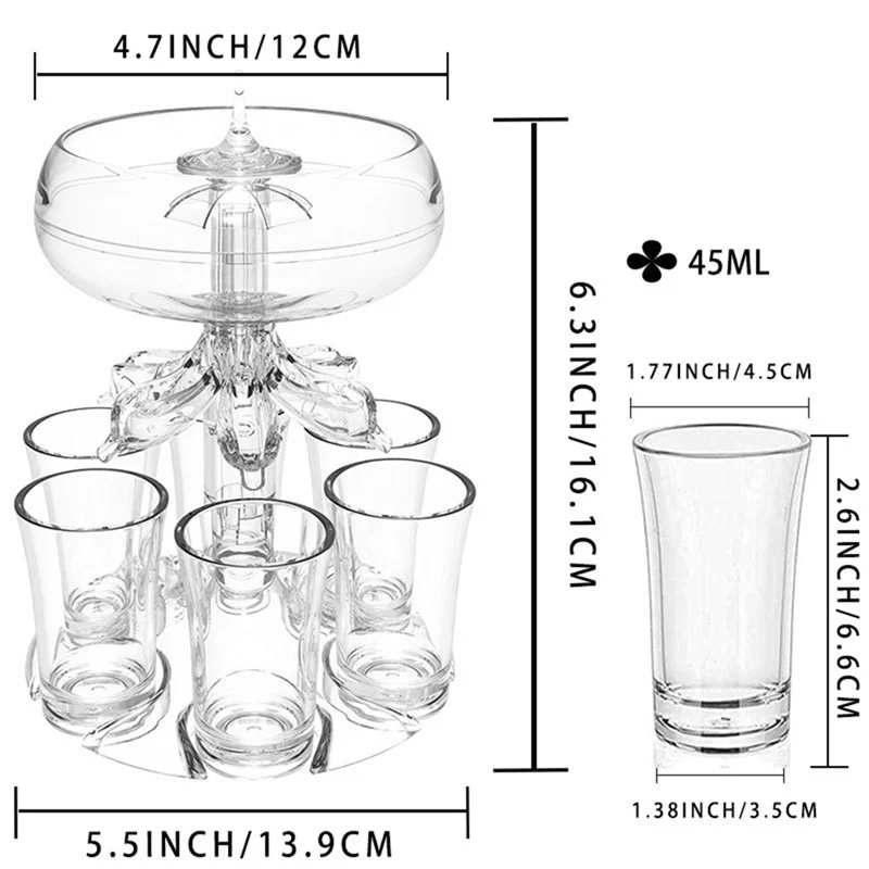 A98U Party Drink Dispenser with 6 Shot Glasses Set - Acrylic Touchless Liquor Dispenser for Beverage Cider Cocktail