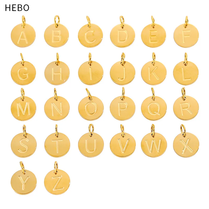 Gold Plated Engraved Initial Disc Charm Stainless Steel Solid Round Alphabet Pendant DIY Custom Name Necklace Jewelry Making