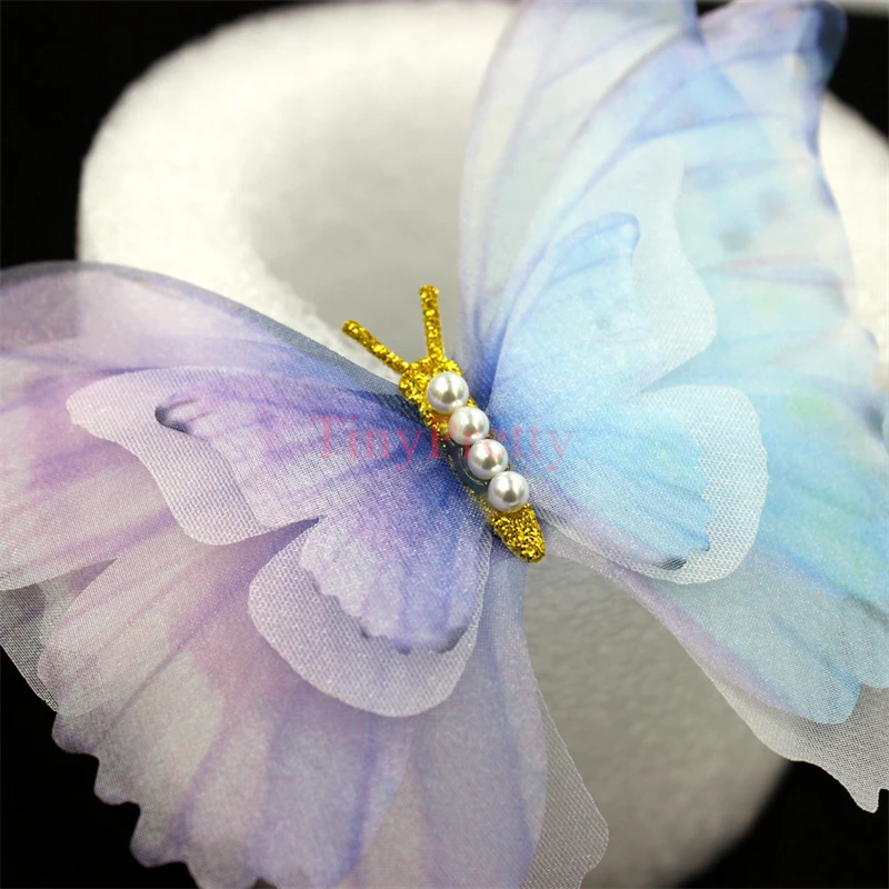 2pcs 5-layer Organza Butterflies Handmade Swallowtail Butterfly Accessory for DIY Hair Jewelry Making, Wedding Decoration