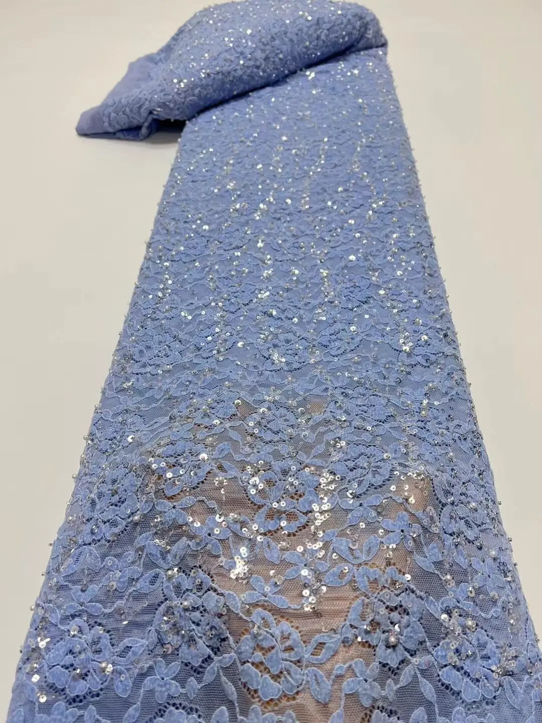 

French Mesh Lace Fabric S-1308588 Beads Tulle Laces Fabrics with Sequins for Dress