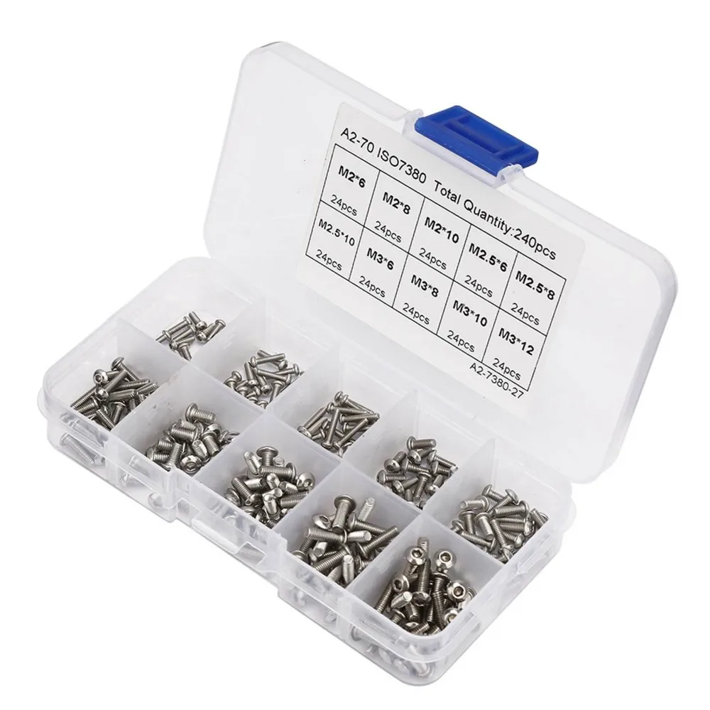 ​240PCS ​ M2-M3 Button Head Cap Screws Metric Thread Coarse Thread, Full Thread Hex Bolts Fastener 304 Stainless Steel