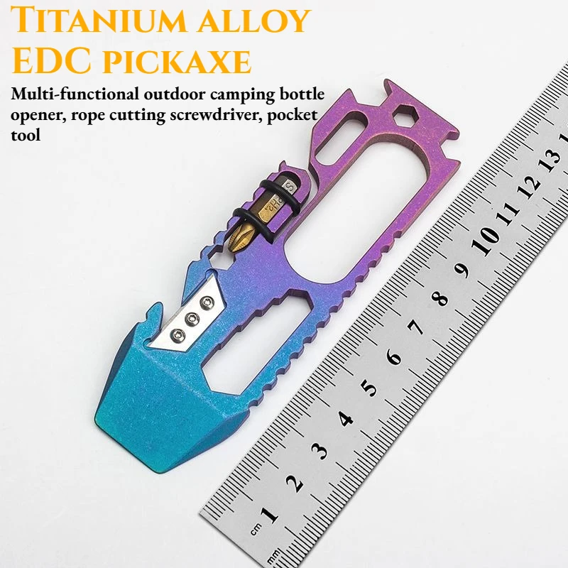 

Titanium Alloy EDC Multi-functional Rust-proof Outdoor Pickaxe Bottle Opener Rope Cutting Screwdriver Pocket Tool