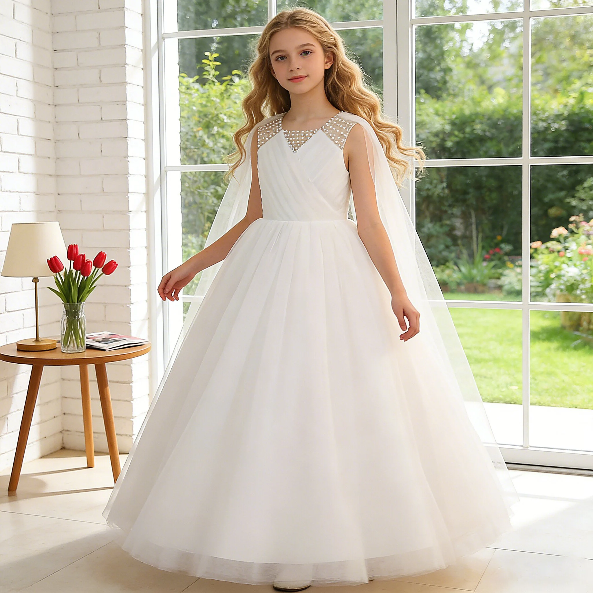 Summer Baptism Bridesmaids Girl Dress Elegant Tulle Wedding Party Princess Prom Dresses Girls Birthday Evening Christmas Costume