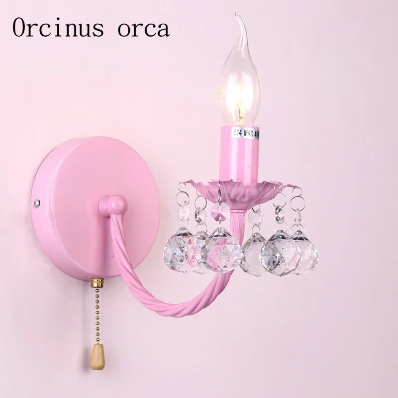 

Pink crystal wall lamp children's room Princess Room Girl Bedroom dining room warm creative white wall lamp free shipping