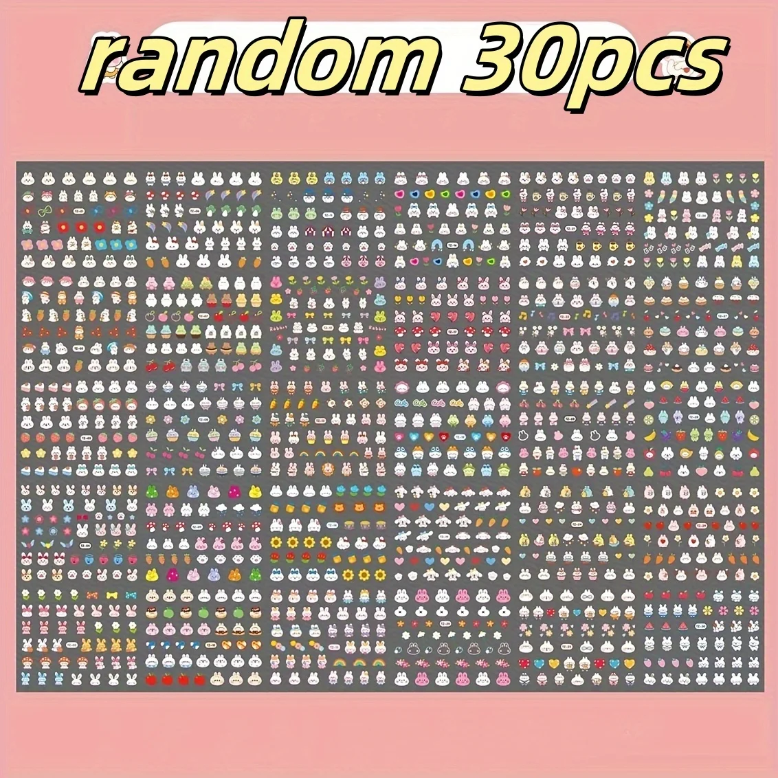 30パック 漫画ネイルアートデカールセット キラキラウサギのアソートキャラクター、粘着アーマーエフェクトネイルエンハンスメント 女性用