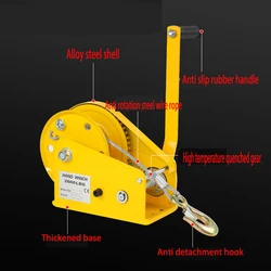 1200 Pounds 5m10m Wirerope Hand Operated Winch Bidirectional Self-locking Small Portable Winch Manual Traction Hoist Winch Crane