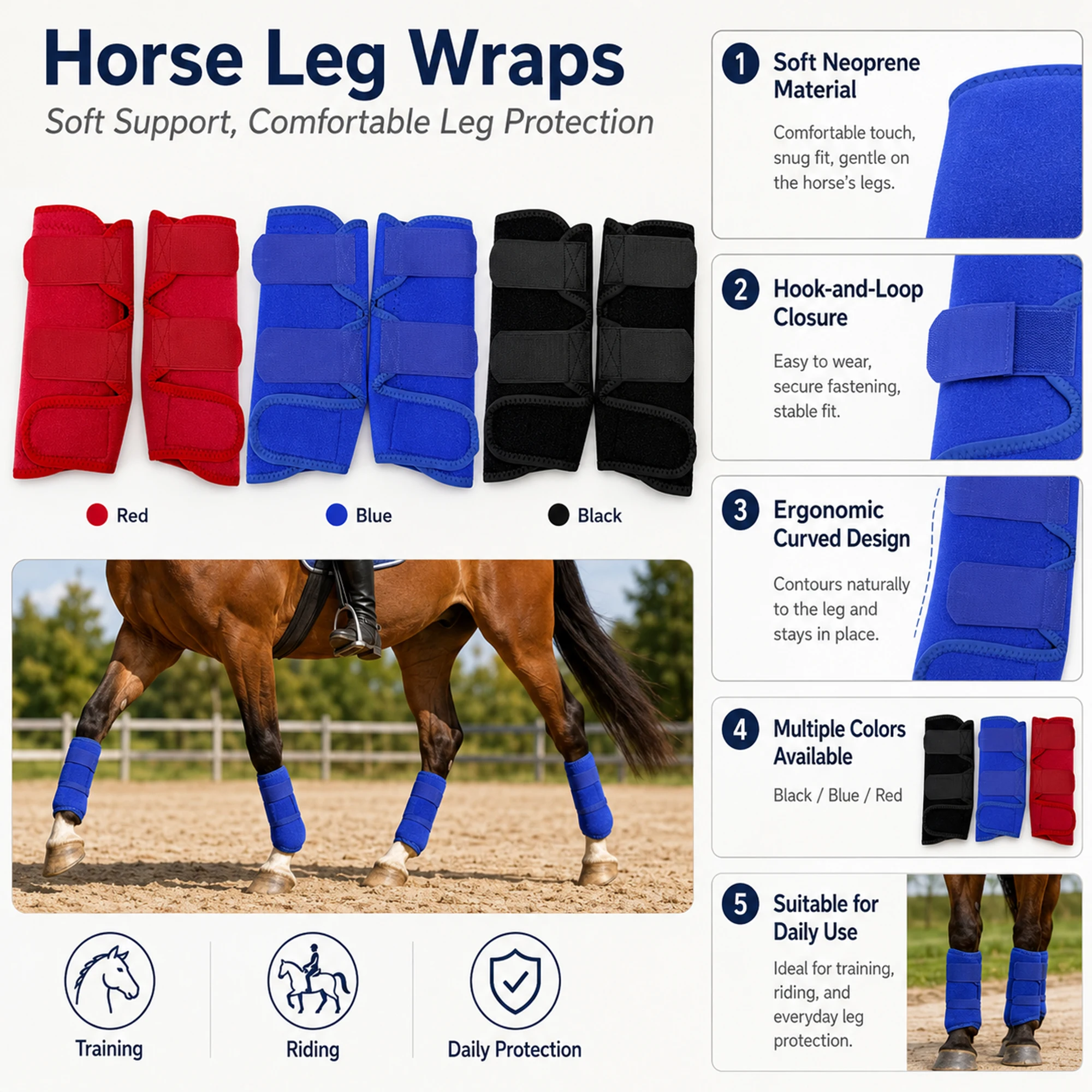 Horse Leg Wraps Equestrian Training Leg Protection Straps Anti Collision Wear Resistant Anti Abrasion Equestrian Equipment