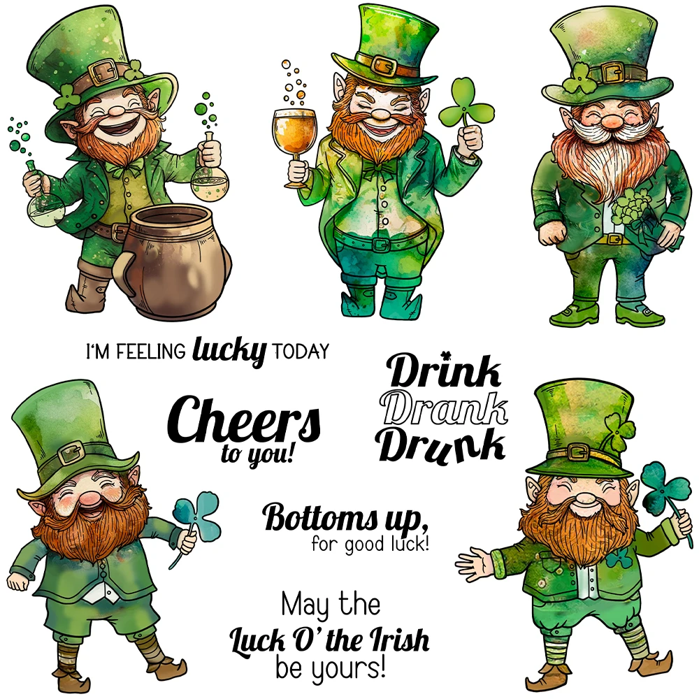 Mangocraft ST. Patrick's Day Clover Elf Man Cutting Dies Clear Stamp DIY Scrapbooking Metal Dies Silicone Stamps For Cards Album