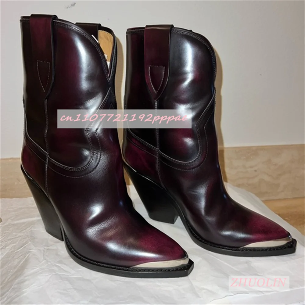 

Women'S Metal Pointed Thick Heel Bare Boots Fashion Splicing V-Neck Knight Boots Sexy Luxury Party Cowboy Boots Zapatos Mujer 43