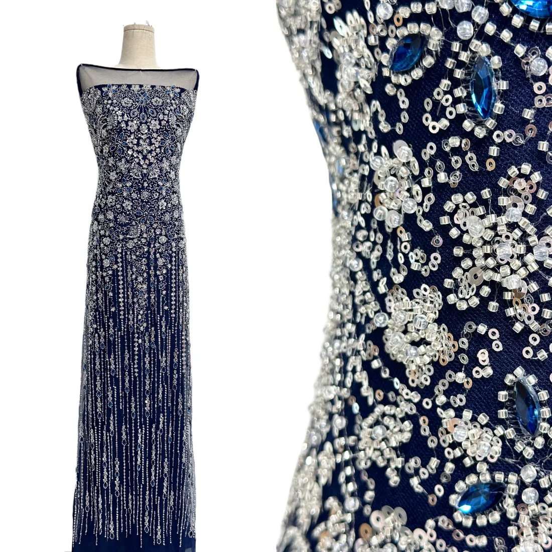 

Fashion French Mesh Beads Embroidery Sequins Lace Fabric African Nigerian Stones Lace Fabric For Wedding Dress 5 Yards