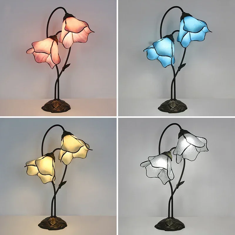 2026 European Living Room Retro Creative Lotus Flower Design Desk Luxury Classical Art Glass Church House Bedroom Bedside Table