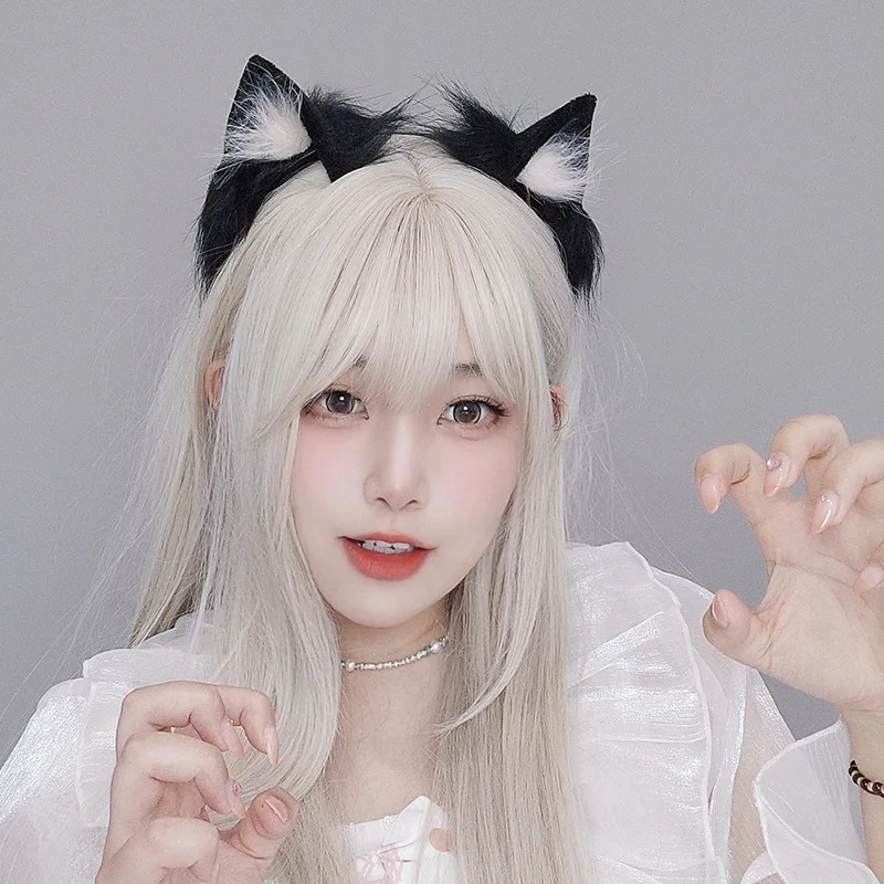 Y2k Headband for Cosplay Women Girl Plush Furry Cat Ears Headwear Accessory for Cam Girl Party Performance Hair Hoops