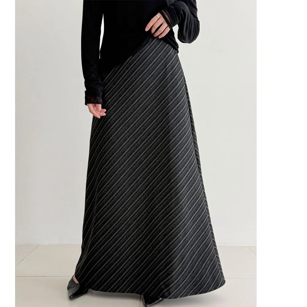 

Женские зимние длинные юбки с высокой талией, трапециевидной формы, полосатая сексуальная юбка, женские осенние макси-юбки, модный бренд Faldas Femme, уличная одежда