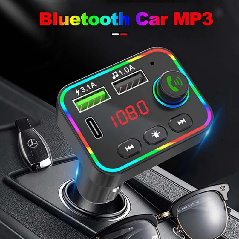 블루투스 5.0 자동차 FM 송신기 MP3 플레이어, 무선 핸즈프리 자동차 키트, 리시버 어댑터, PD USB 전화 충전기 포함