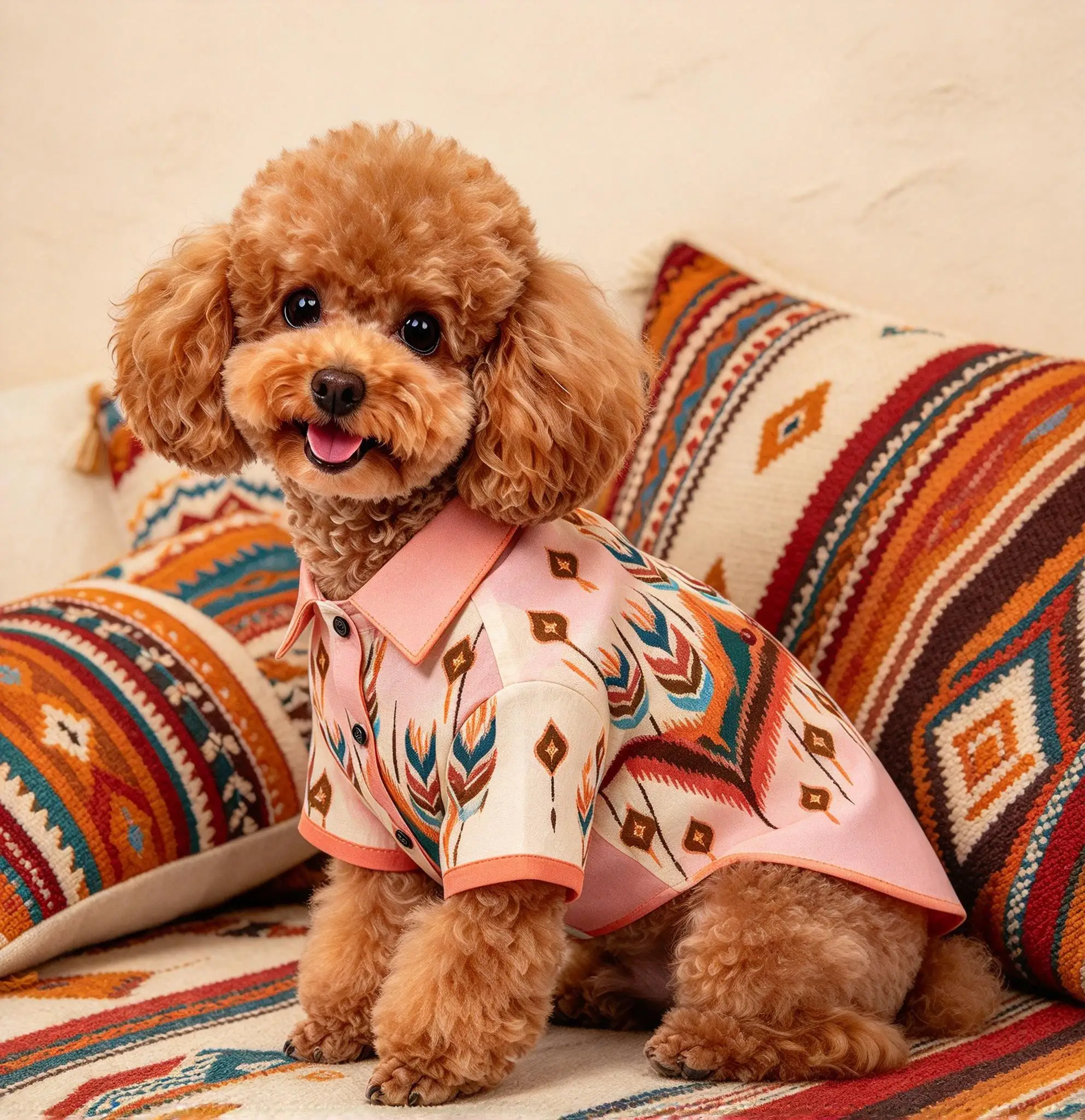 Bohemian Striped Floral Geometric Print Pet Shirt, Light Breathable Lapel Button Clothes for Dogs Cats