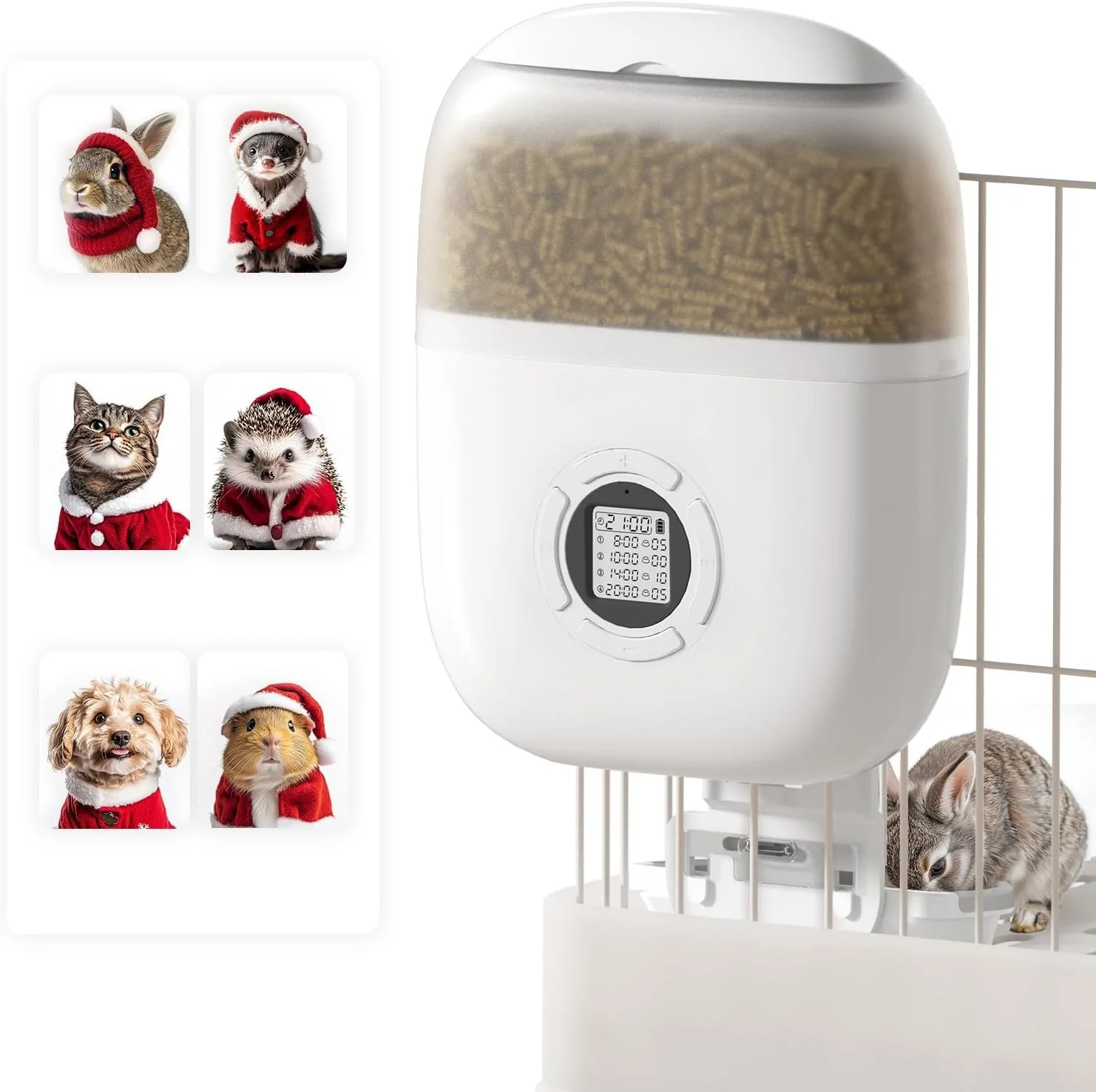 Hanging Rabbit Feeder, Programmable Automatic Pet Feeder with Dry Food Dispenser, Desiccant Bag and Portion Control for Rabbits