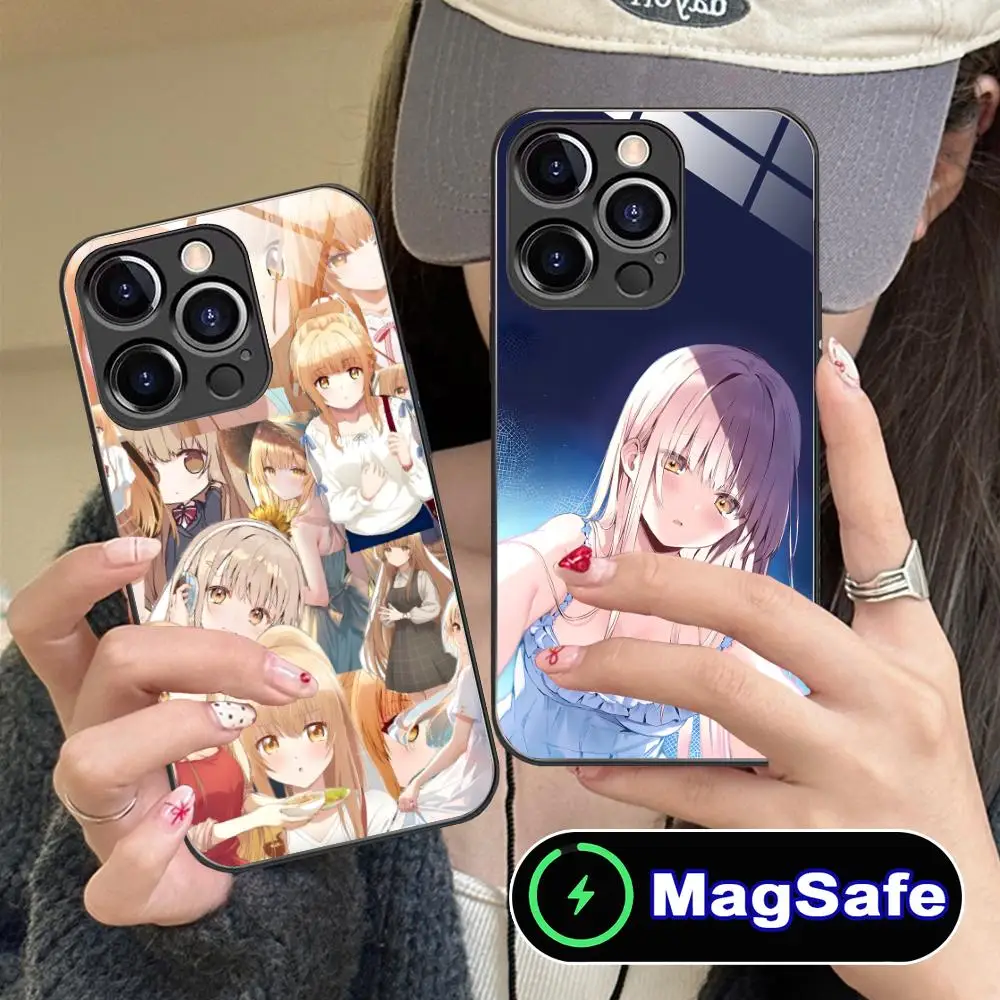 Angel Mahiru Shina حافظة هاتف محمول لهاتف آيفون 16 15 14 13 12 11 Pro Max Plus Mini MagSafe غطاء حماية زجاجي جميل