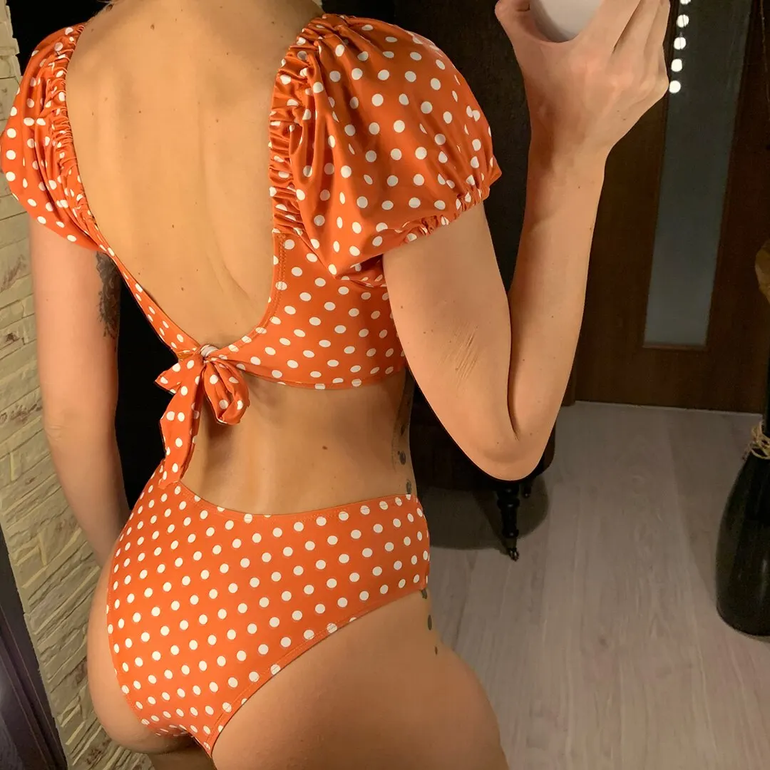 NEU Sexy Polka Dots V-Ausschnitt Bikini mit mittlerer Taille, Damen-Badeanzug, zweiteiliger Bikini-Set, Badebekleidung, Badeanzug, Schwimmanzug V1909 – Detail 5