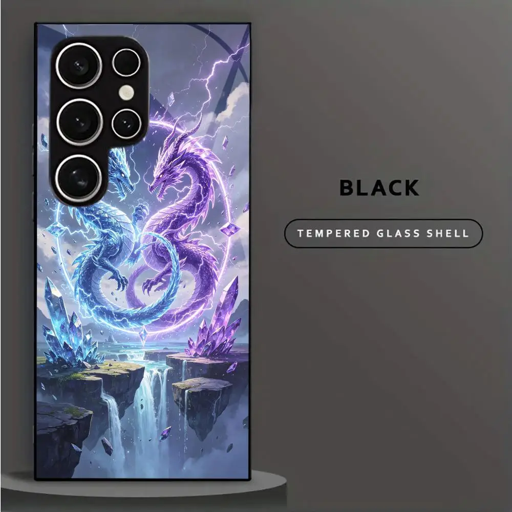 Twin Dragons Thunder Crystal Cliff print Phone Case Shockproof Protective Cover For Samsung Galaxy S26 25 24 23 22Ultra 5G FE