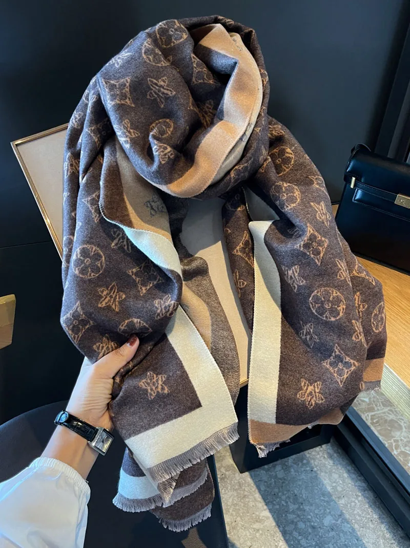 أزياء أنيقة سميكة الجاكار الاكريليك الكشمير وشاح طويل شال المرأة الخريف الشتاء الدافئة منديل الصيف كيب يلتف