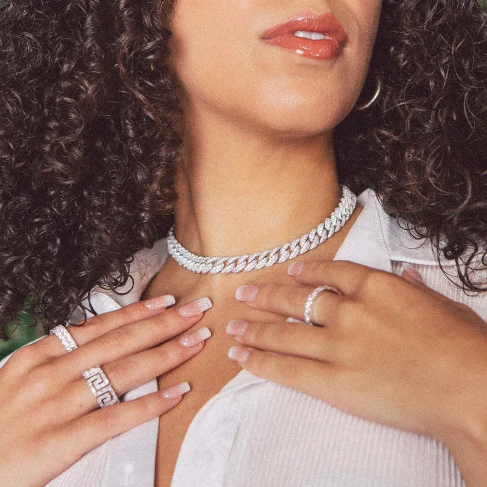 

NY 10mm Cuban Link Chain for Women Mens Cubic Zirconia Iced Out Necklace Miami Hip Hop Jewelry Gift Him Her