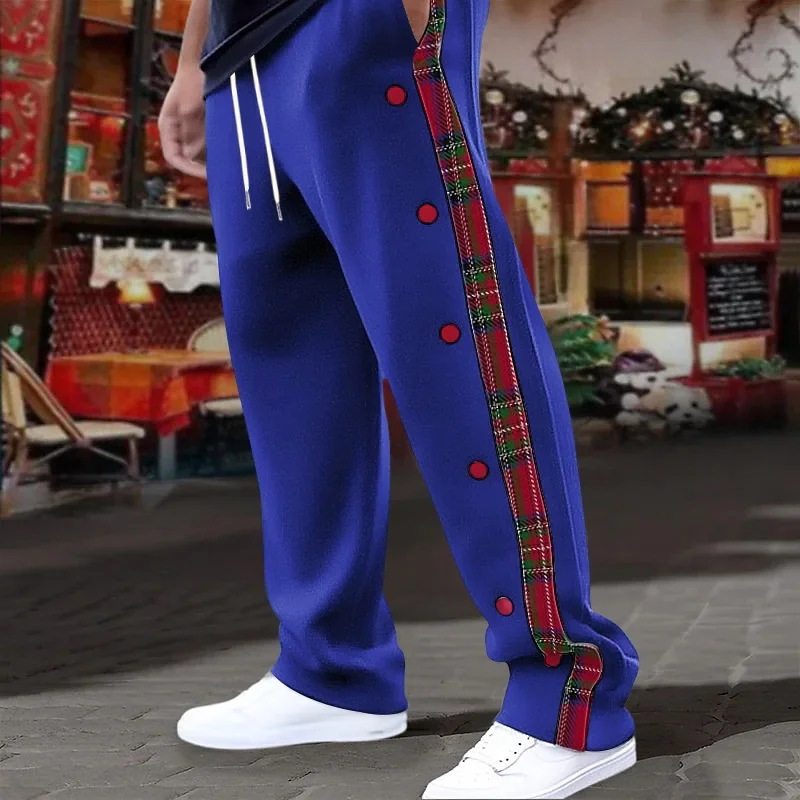 

Men's Striped Patchwork Pants Retro Side Button Chimp hoximity Straight Men Four Seasons European and Pants Sports Pants