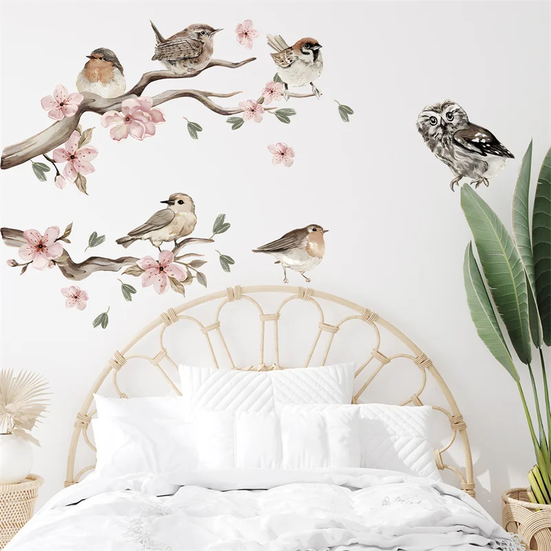 Watercolour Branch Bird Wall Stickers Bedroom Decoration Wall Art Design Home Decor Living Room DIY Wall Decal