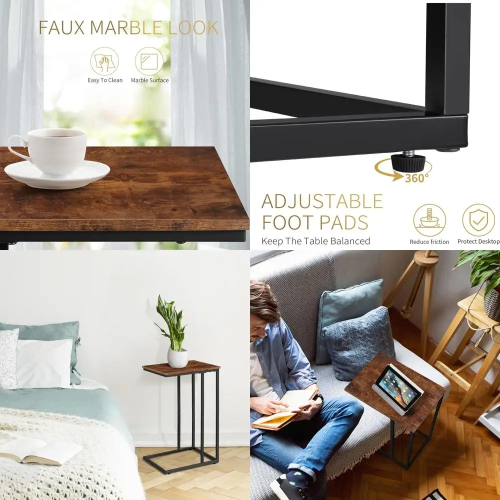 

Пара тонких журнальных столиков C-образной формы, коричневый в деревенском стиле, идеально подходит для диванов, кроватей и компактных помещений.