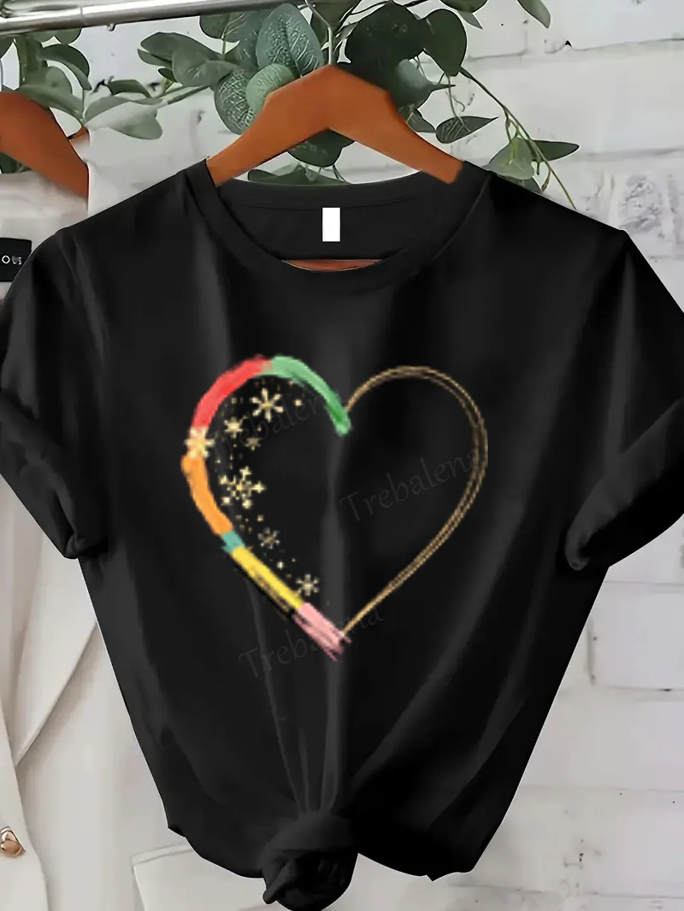 تي شيرت نسائي مثير بطبعة قلب تي شيرت للنساء، ملابس كاجوال عصرية
