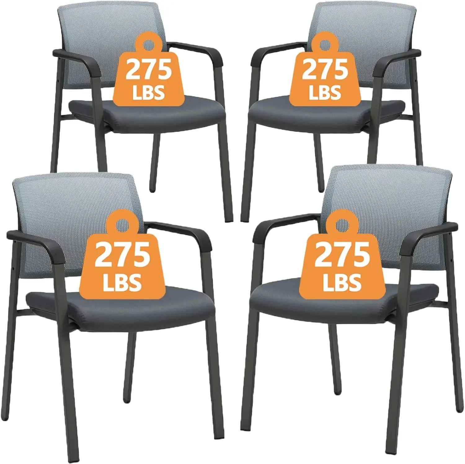 CLATINA Guest Reception Stacking Office Chairs with Arm, Mesh Back Waiting Room Chairs with Upholstered Fabric Seat