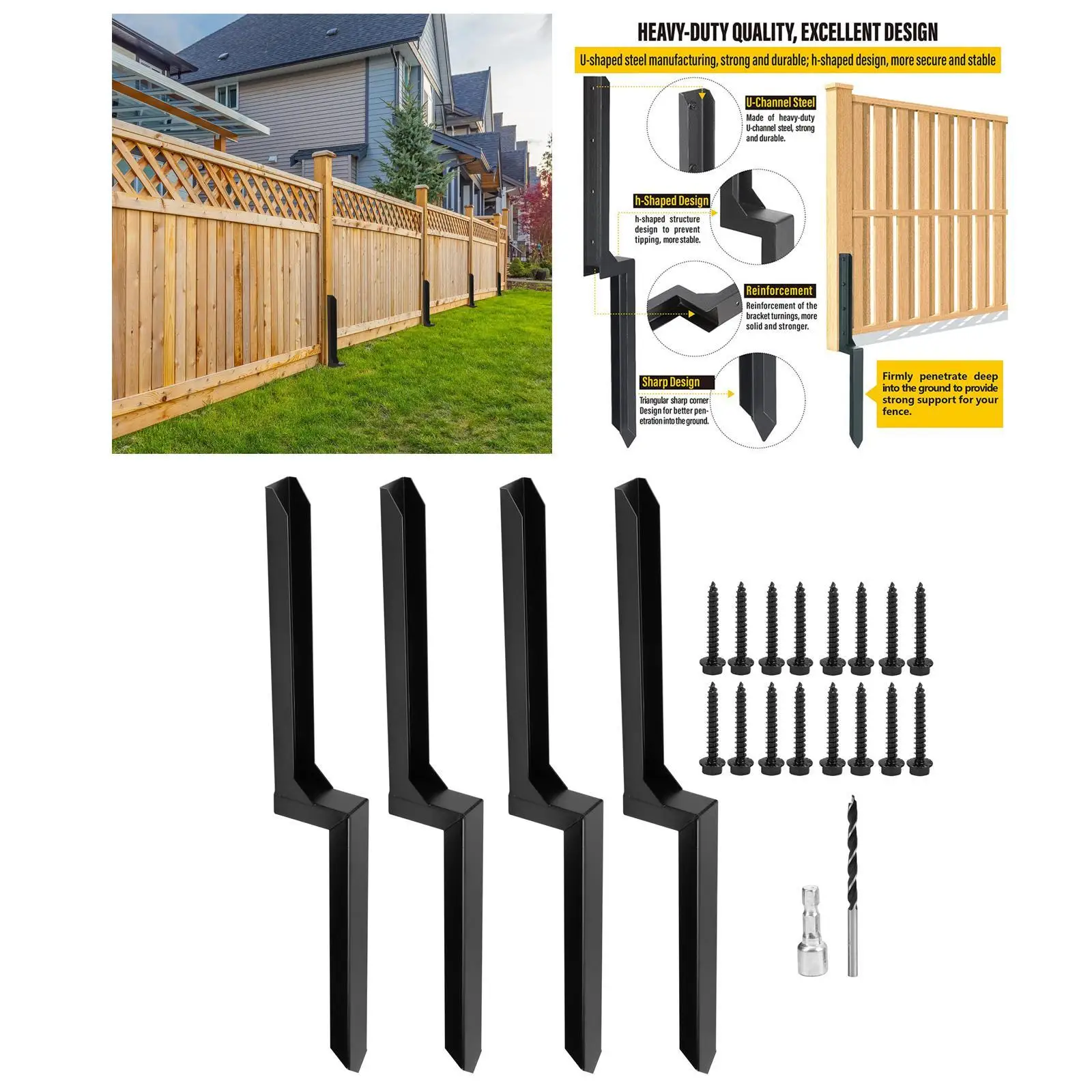 4x Wear Resistant Fence Post Repair Stakes for Repair Wood Fence Post