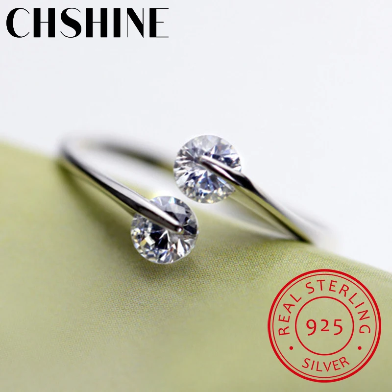 Real 925 Sterling Silver Rings Open Design 925 Sterling Silver Aaa Zirconia Adjustable Ring Party Jewelry For Women Sr60