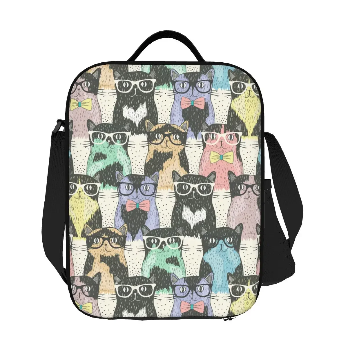 Custom Hipster Cute Cats Portable Lunch Box Women Leakproof Funny Kitten Thermal Cooler Food Insulated Lunch Bag Office Work