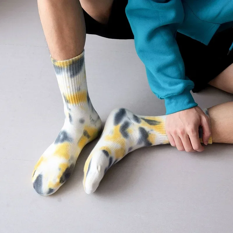 2025 New Products for Autumn and Winter, High Quality Thick Tie-dye Middle Tube Socks, Towel Bottom Cotton Outdoor Sports Socks