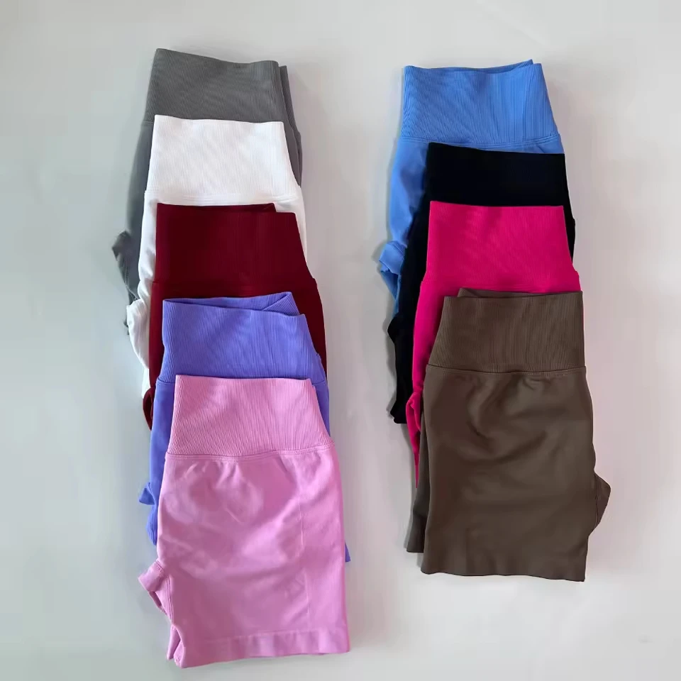 No Logo Women Back V Waist Yoga Shorts High Elastic Seamless Flex Scrunch Bum Workout Gym Shorts Yoga Booty Running Short Pants