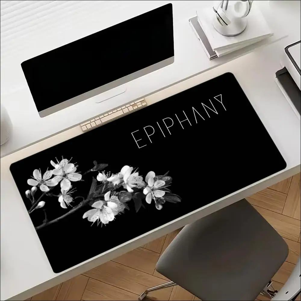 Black White Plum Blossom Branch XXL Mouse Pad Large Desk Mat Non-Slip Rubber Base HD Printing Overlock Edge For Office Corner