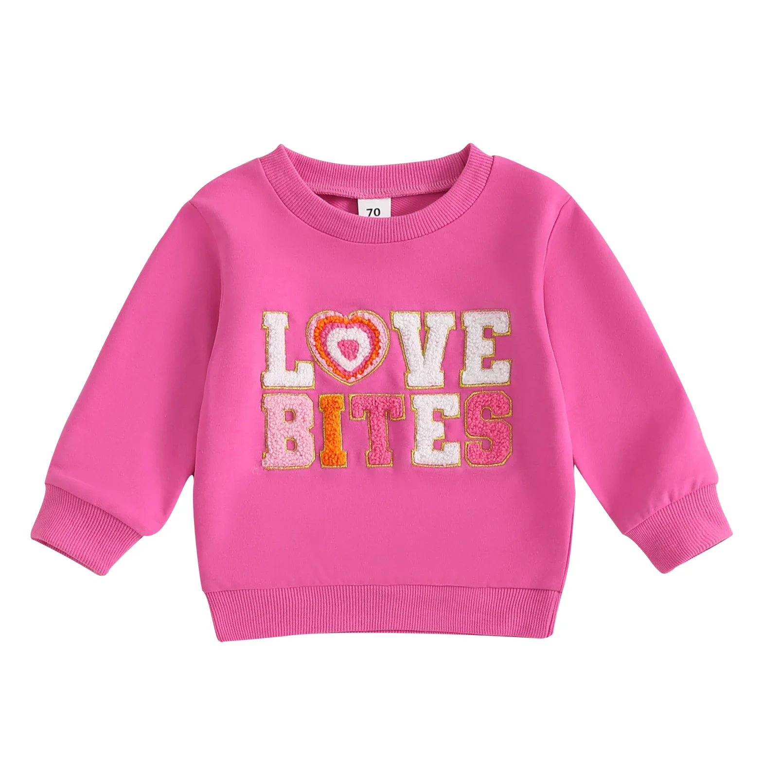 2024Winter Peuter Baby Meisjes Warme Ronde Hals Lange Mouw Sweatshirt Mode Borduren Brief Roze Trui Losse Tops