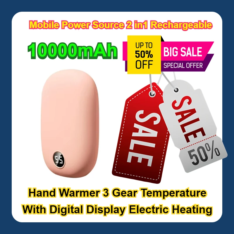 

10000mAh Mobile Power Source 2 in1 Rechargeable Hand Warmer 3 Gear Temperature With Digital Display Electric Heating