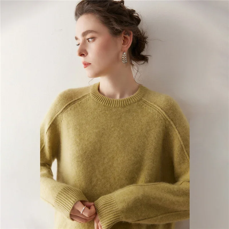 

Women 100% Cashmere Sweater O-neck Pullover Long Sleeve Thick Top Soft Cashmere Knitwear Autumn Winter Basic Classical Clothing
