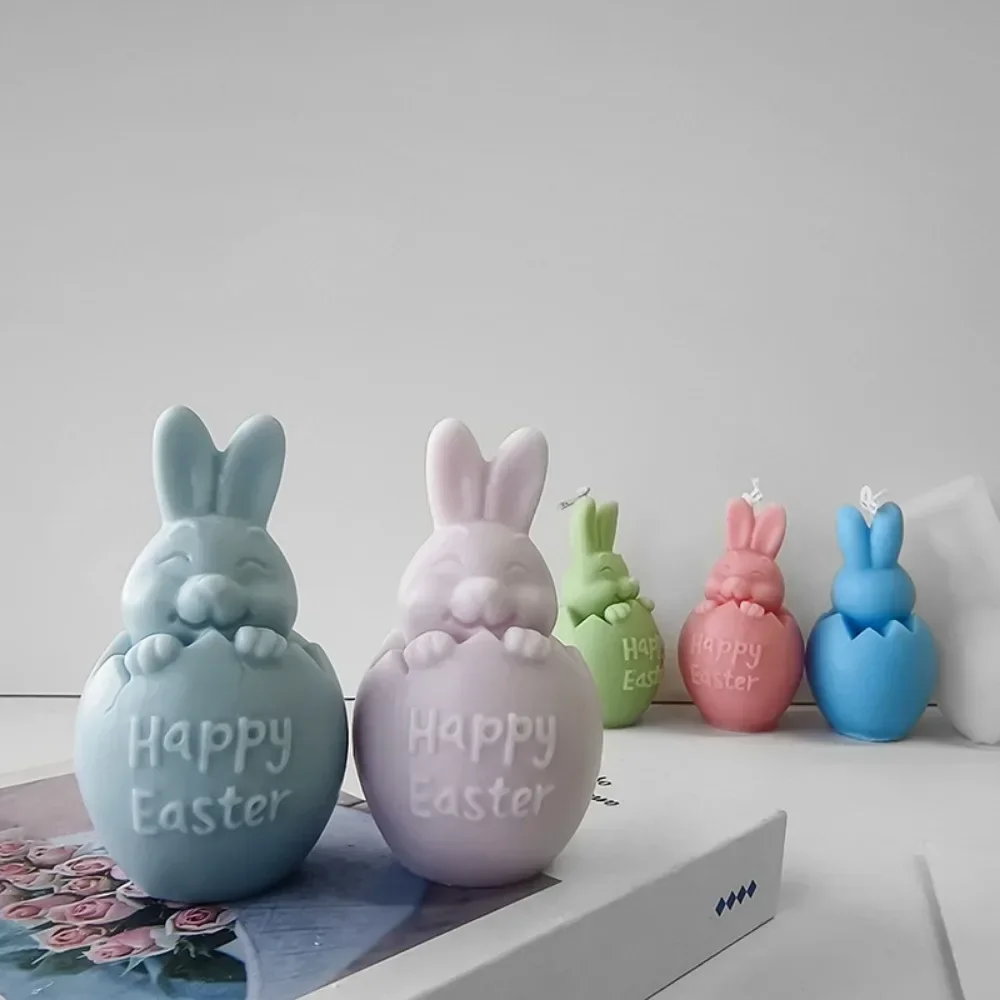 Egg Shell Bunny Scented Candle Silicone Mold Easter Day Animal Gypsum Mould Handmade Festival Gifts 3D Relief Rabbit Party Decor
