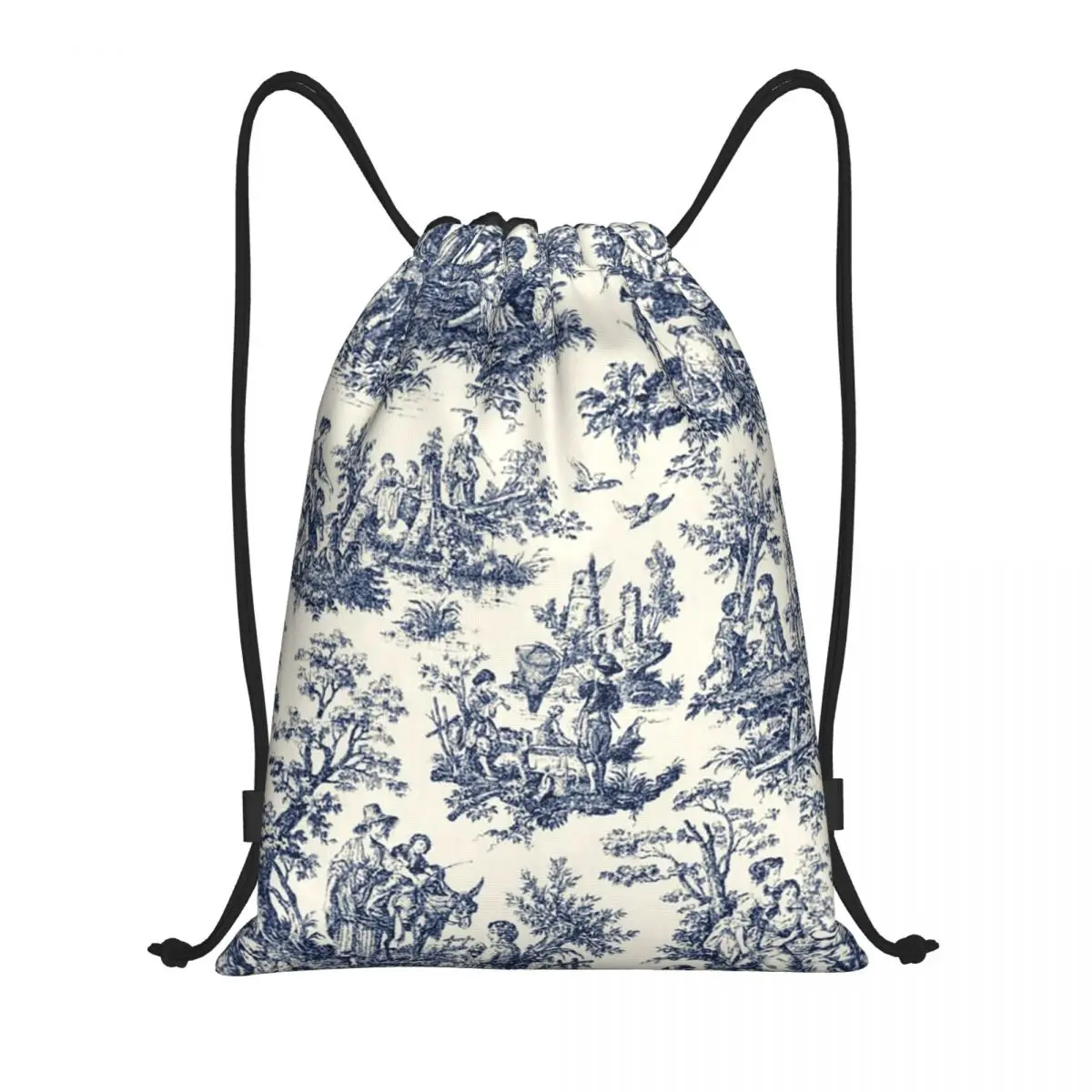 Custom NOMADES Artsy Vintage Toile De Jouy Drawstring Backpack Bags Lightweight Navy And White Gym Sports Sackpack Sacks