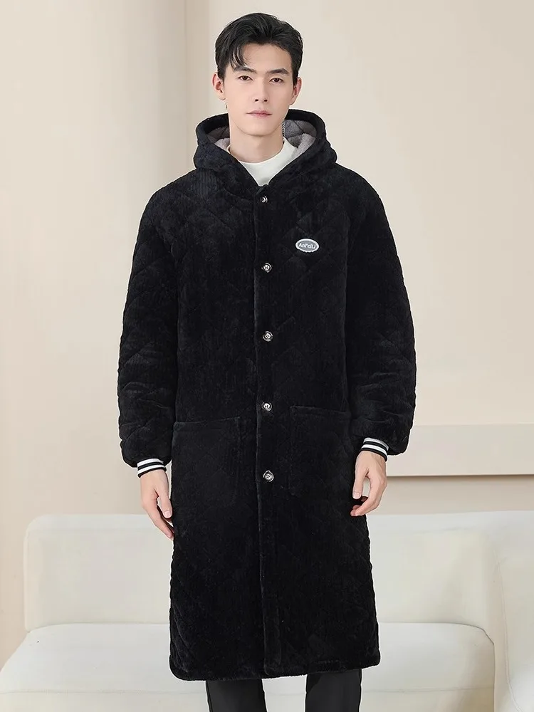 معطف شتوي للرجال من القطن ثينيد طويل فوق الركبة معطف دافئ مبطن من Fce ملابس عمل فضفاضة مناسبة للشباب ular Sle للاستخدام المنزلي