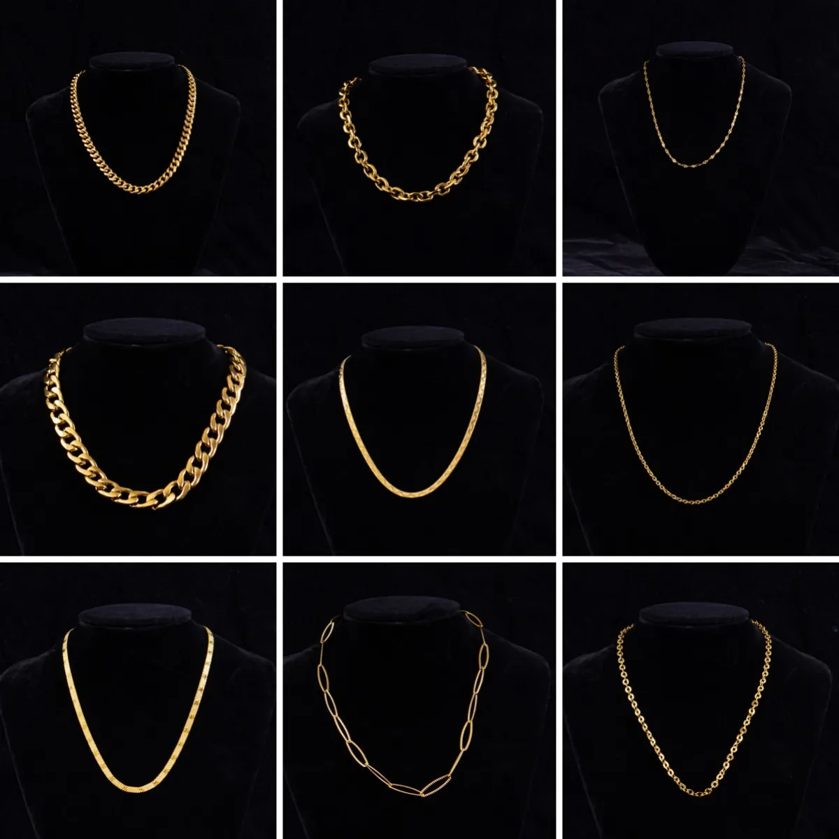 

5pcs Gold Color Chain Necklace for Men Women Punk Stainless Steel Curb Link Chain Chokers Vintage Metal Collar Fashion Jewelry