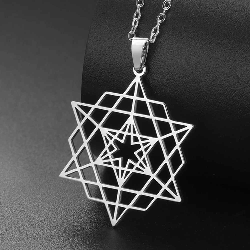 Dawapara Sacred Geometry Merkaba Necklace Star Tetrahedron Hexagon Seed of Life Pendant Stainless Steel Spiritual Jewelry