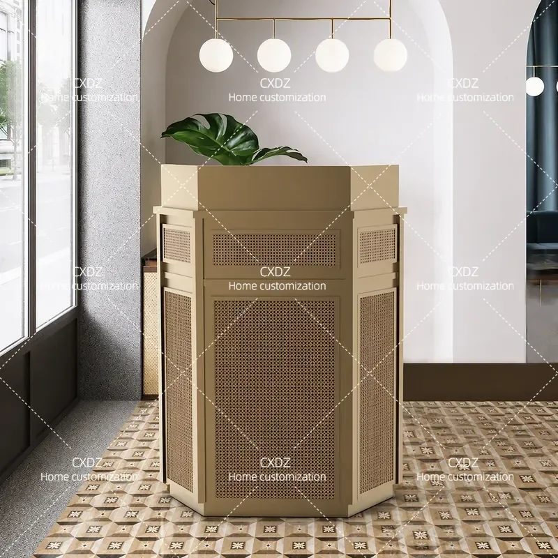 Welcome desk Reception desk, simple modern restaurant checkout page Hexagonal rattan stainless steel checkout page
