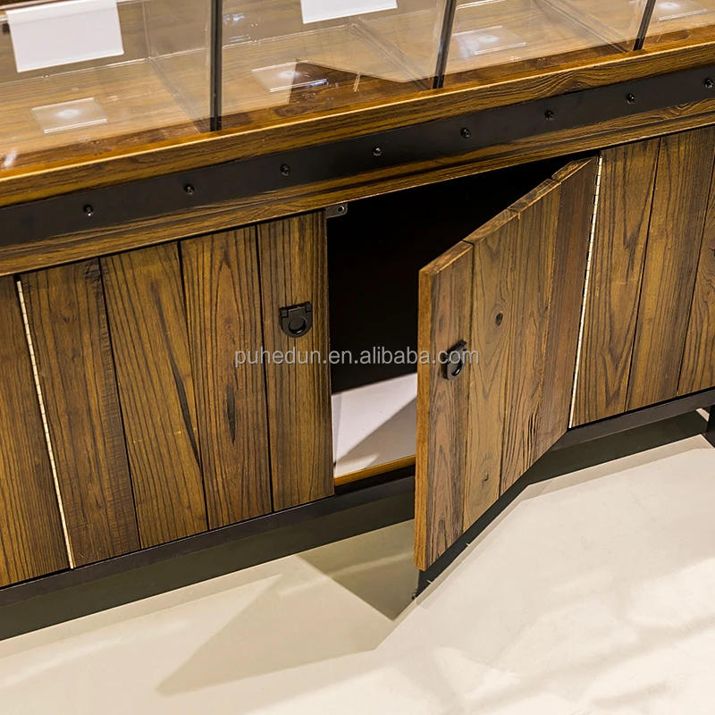 custom.New Design Double-Sided Display Cabinet Heavy Duty Wooden Board Snack Food Storage Iron Supermarket Bulk Foods Shelf