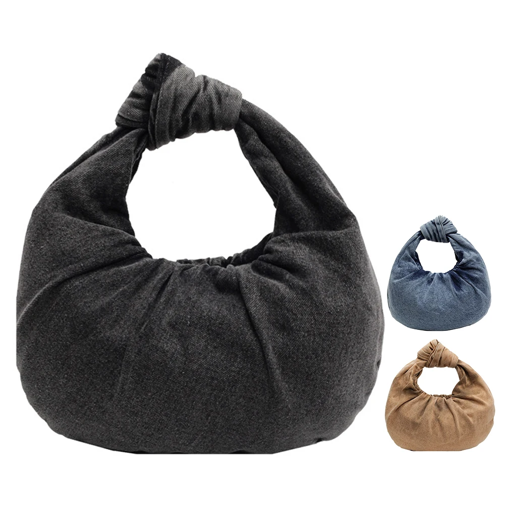 

Women Ruched Clutch Purse Knotted Canvas Dumpling Bag Magnetic Closure Hobo Bag Hand Purse