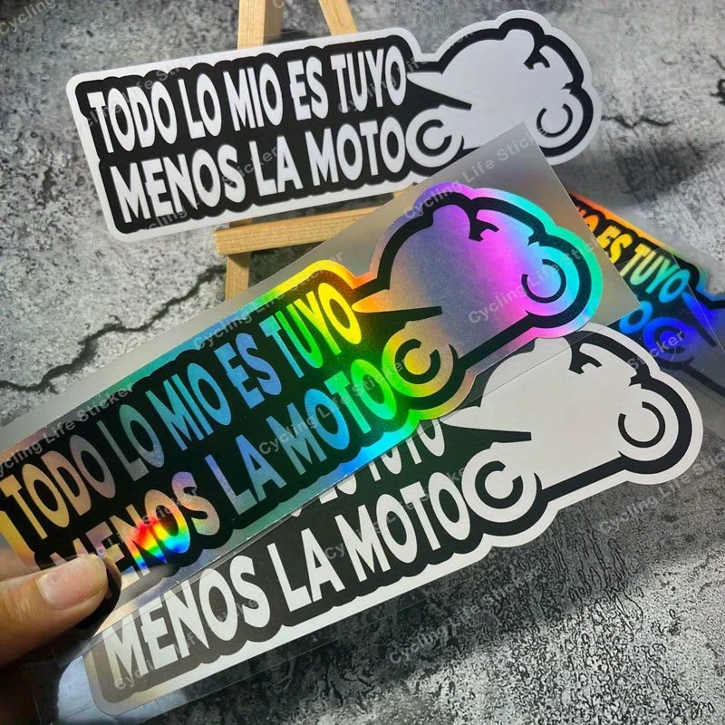 Calcomanía autoadhesiva holográfica con temática de motocicleta (estilo eslogan de motocicleta) para crear personalización de vehículos, 1 ud.