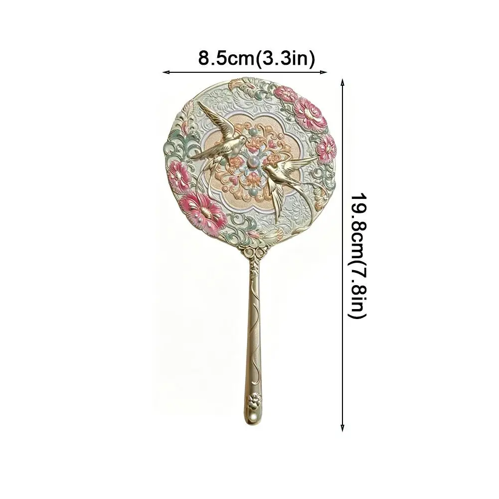 Vintage-Spiegel im chinesischen Stil mit Griff, Pfingstrosen-Motiv, zarter Blumen-Minispiegel, Kosmetikspiegel, Taschen-Make-up-Spiegel – Detail 9